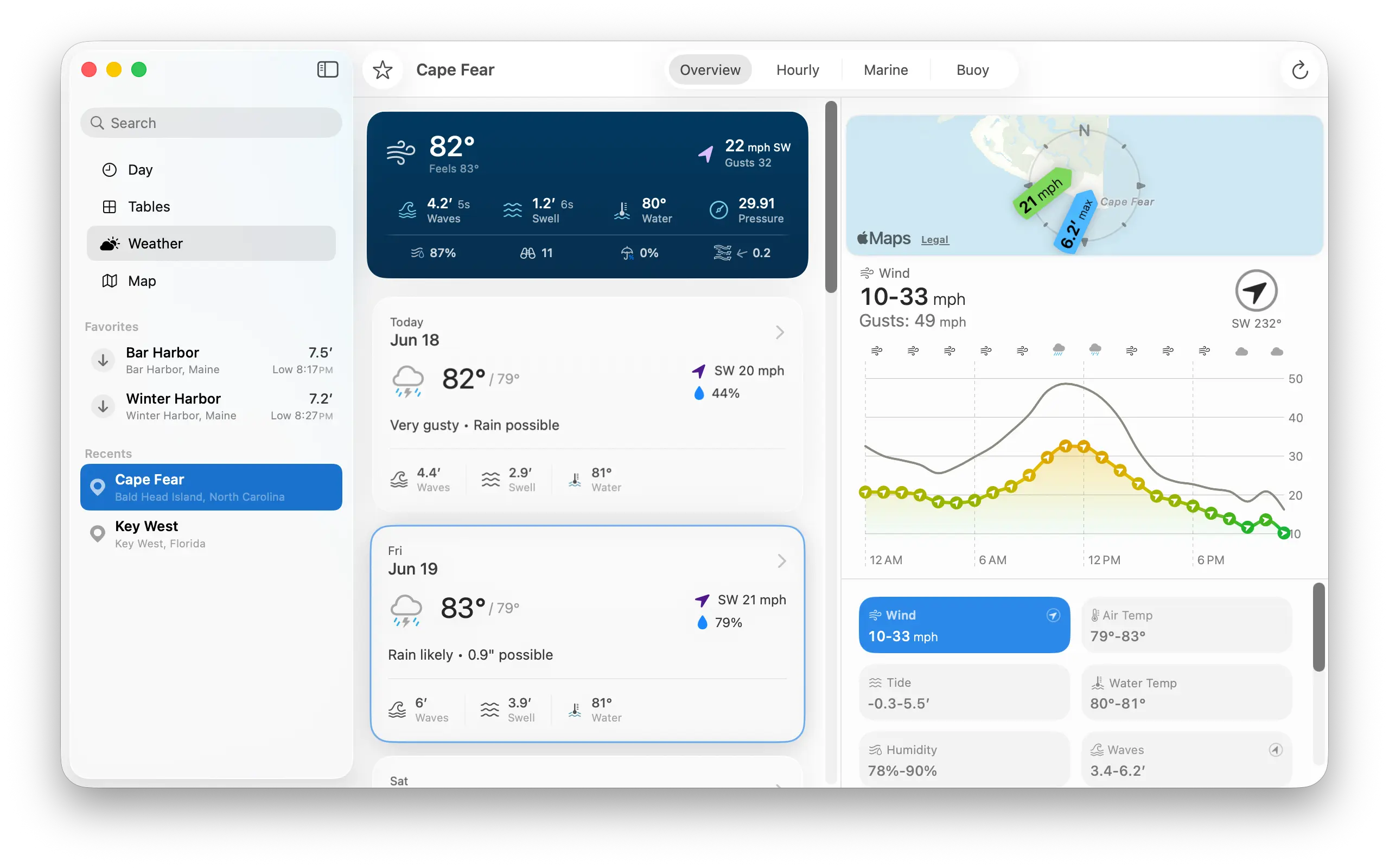 TidesPro marine weather forecast view on Mac.